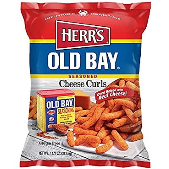 Herr's Old Bay Seasoned Cheese Curls 7.5 Ounce Bag (4 Bags) - Made With a Traditional Old Bay Recipe - Delicious Seasoning - Oven Baked
