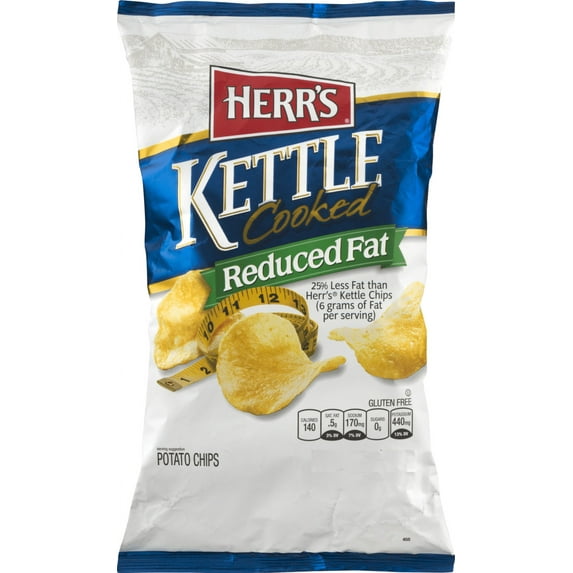 Herr's Original Reduced Fat Kettle Cooked Potato Chips, 24-Pack Case 2.5 oz. Single Serve Bags