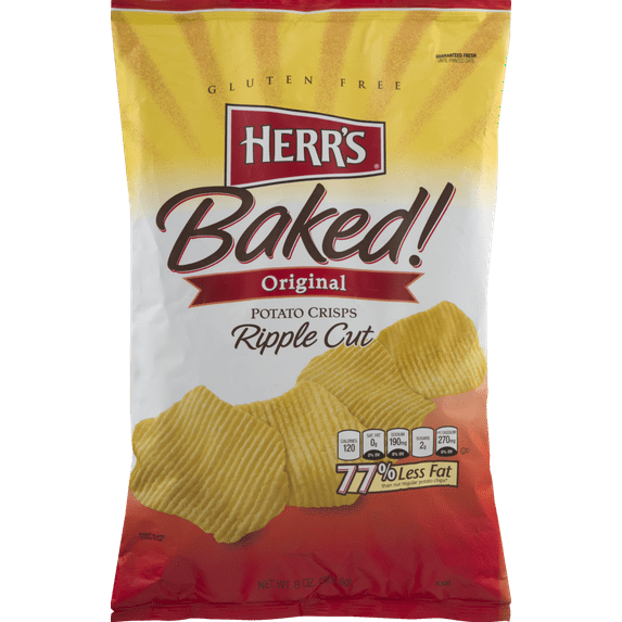 Herr's Original Ripple Cut Baked Potato Crisps 8 oz. Bag- (4 Bags)