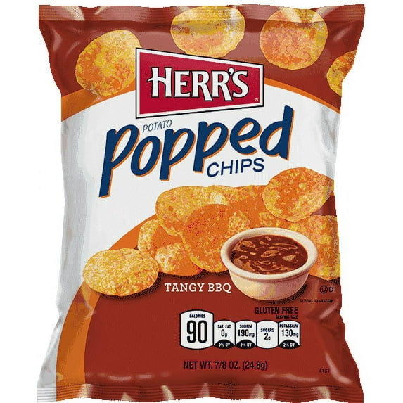 Herr's Popped chips,Potato Chips, Barbeque BBQ, Gluten Free Single Serve 25 Gram Bags (Pack of 12)