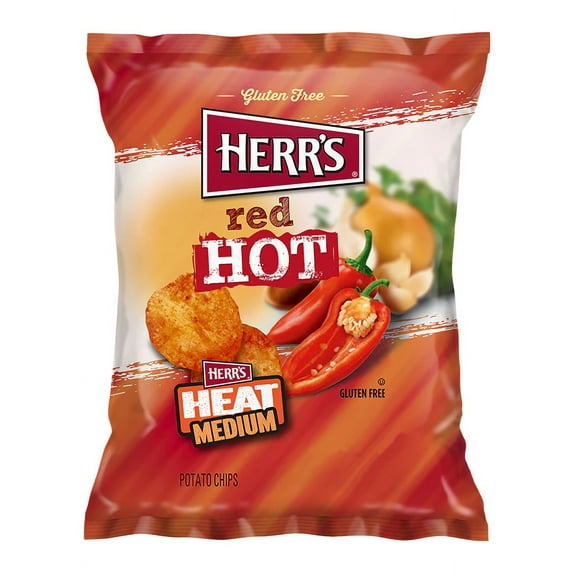 Herr's Red Hot Flavored Potato Chips, 24-Pack Case 2.75 oz. Single Serve Bags