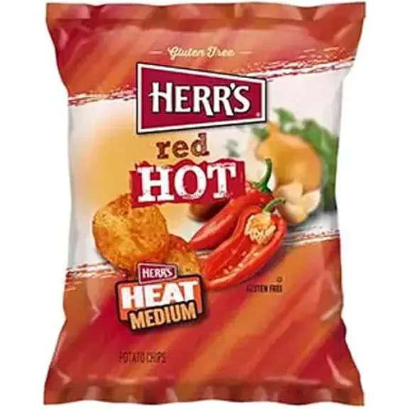 Herr`s Red Hot Potato Chips 1 oz Pack of 12 (Curated by RJ Snacks)