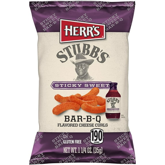 Herr's Sticky Sweet BAR-B-Q Cheese Curls 1 1/4oz. Bag - Pack of 7