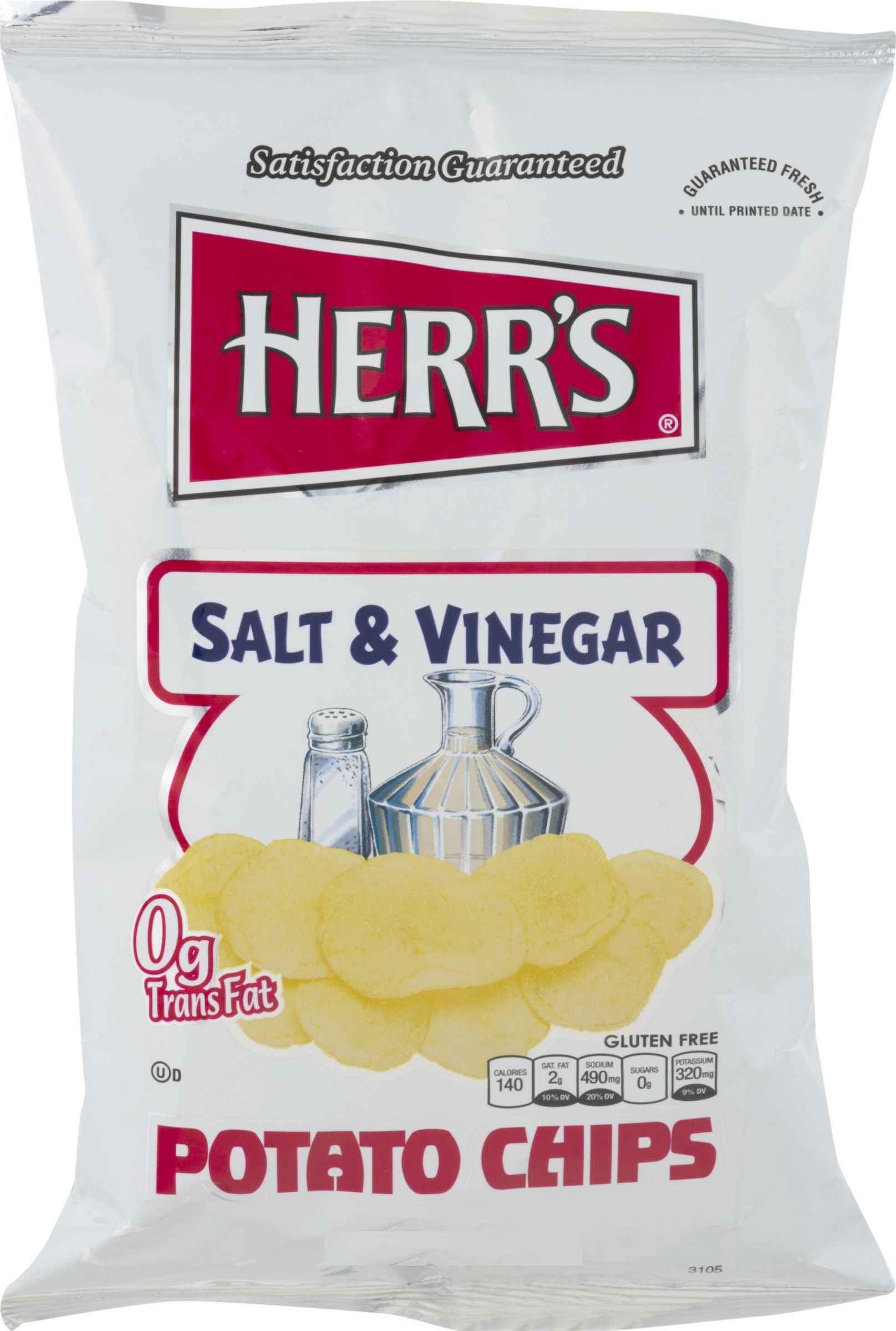 Herr's Salt & Vinegar Flavored Potato Chips, 24Pack Case 2.75 oz