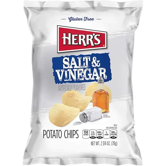 Herr`s Salt & Vinegar Potato Chips 1 oz Pack of 42 (Curated by RJ ...