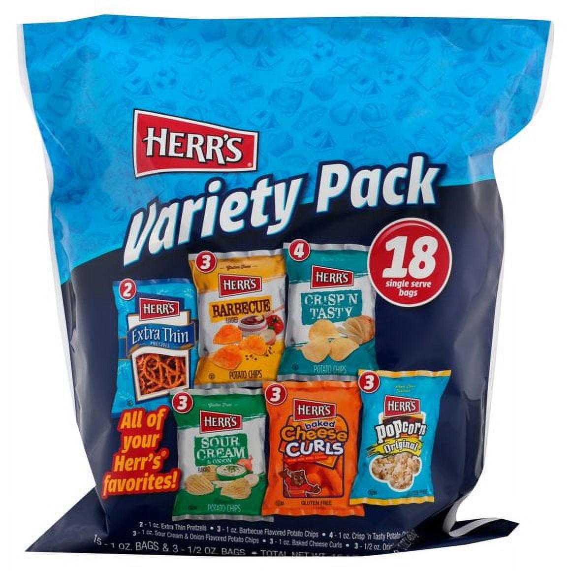 Herr's Snacks Variety Pack, 1Pack 18 Count Individual Bags