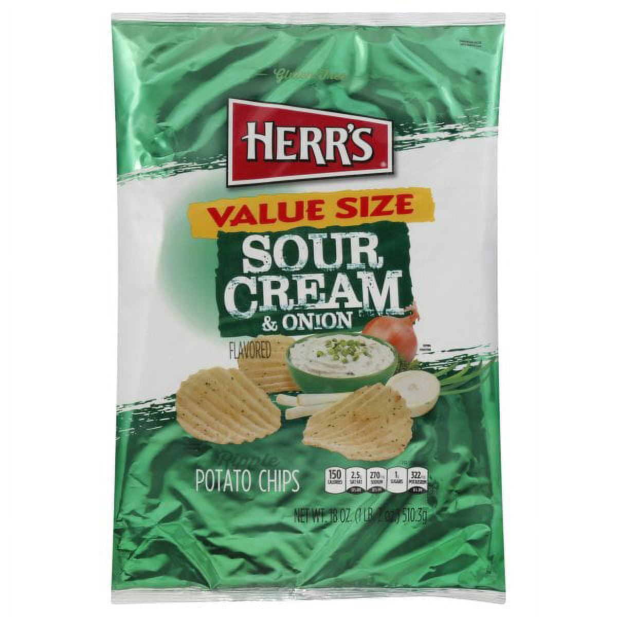 Herr's Sour Cream & Onion Flavored Potato Chips 18 oz Bags Pack of 6