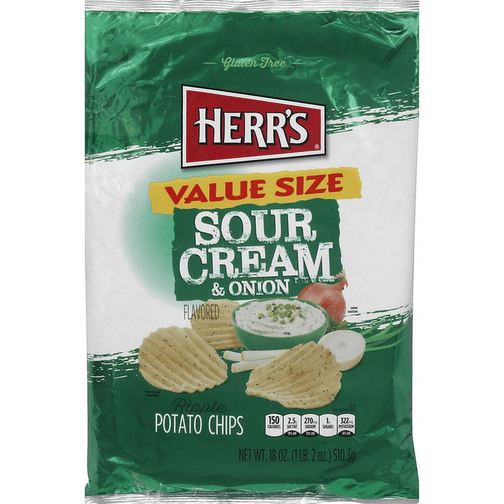 Herr's Sour Cream & Onion Ripple Potato Chips, 3Pack 18 oz. Value Size Bags