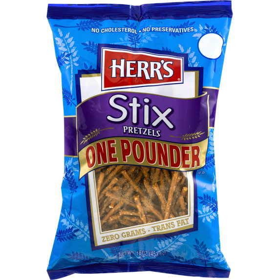 Herr's Stix One Pounder Pretzels- No Cholesterol, No Preservatives- 4 Bags