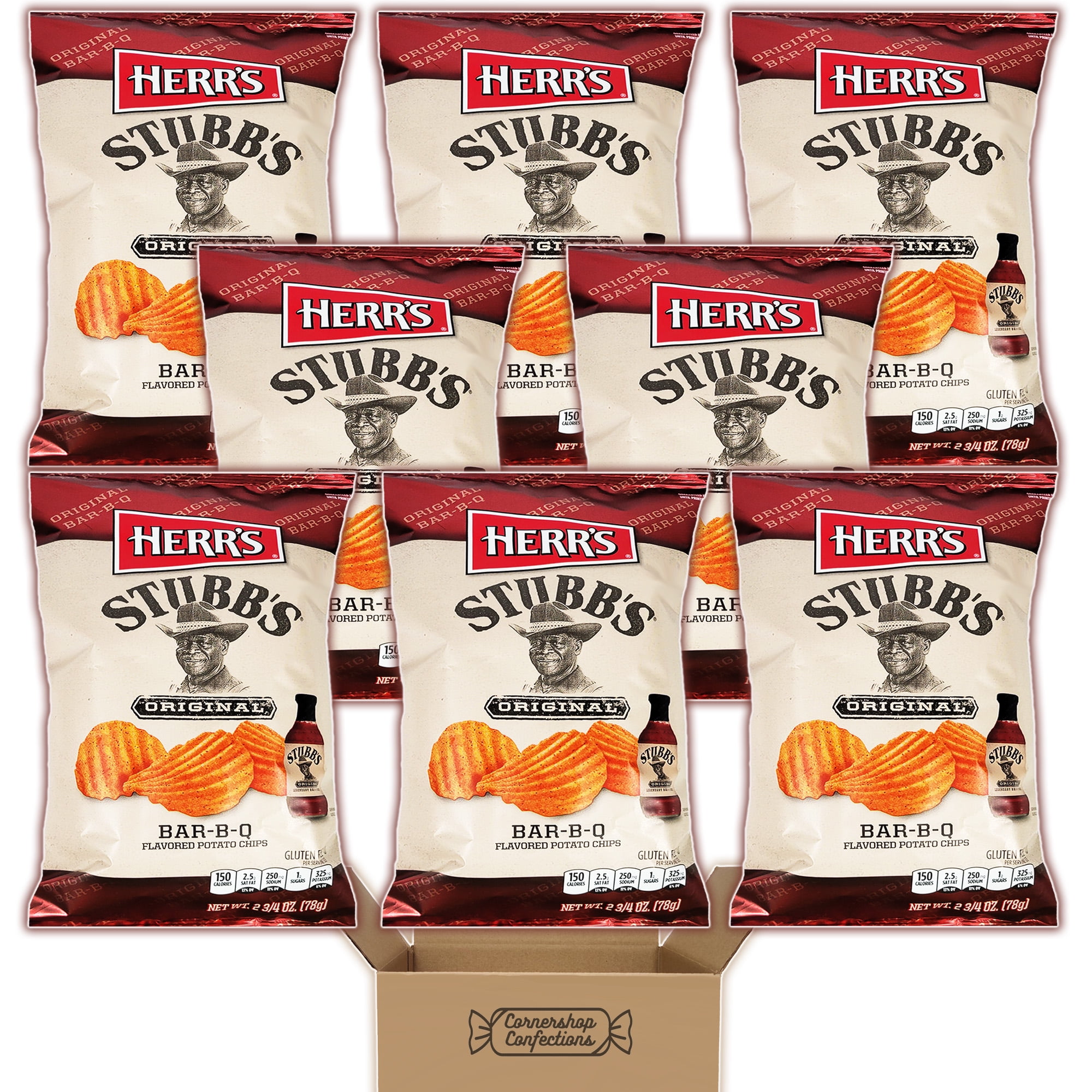 Herr's Stubb's Original BBQ Potato Chips 8 Bag Bulk Pack - 8 Individually Sealed Bags of BBQ Flavored Potato Chips - Friendly Challenges, Movie Night, School Snack in Cornershop Confections Pack