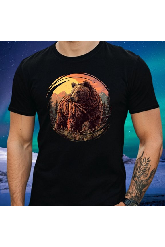 Herren T-Shirt Grizzlybär Motiv Baumwolle Größe XS bis 5XL