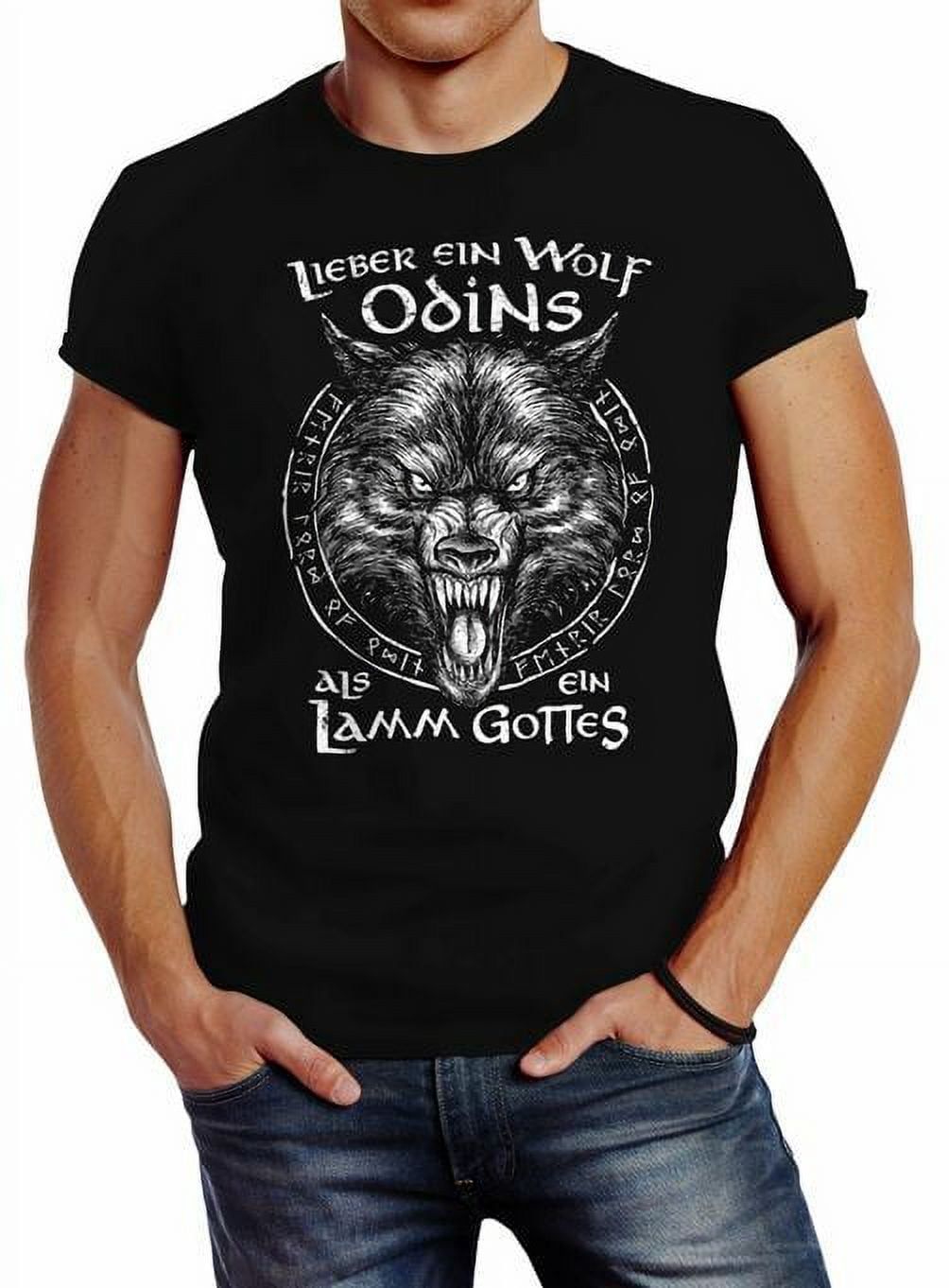 Herren T-Shirt Spruch Lieber ein Wolf Odins als ein Lamm Gottes