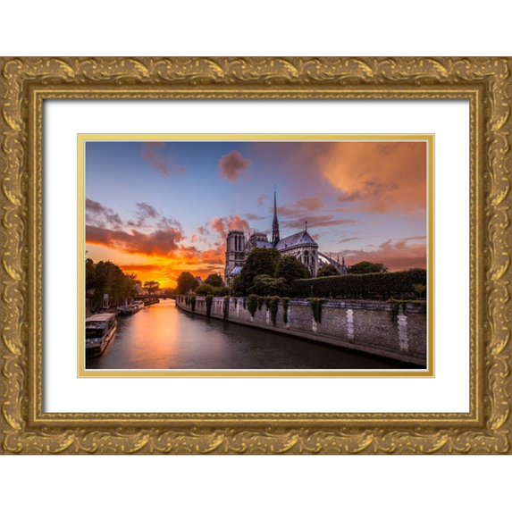 Herrera, H.J. 32x23 Gold Ornate Wood Framed with Double Matting Museum Art Print Titled - Cathedral Sunset