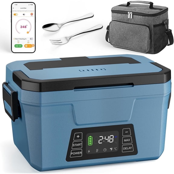 Herrfilk 80W Cordless Electric Lunch Box for Adults, APP Control Heated Lunch Box Food Warmer 9000mAh Rechargeable Self Heating Lunchbox,248ā 5-sided Fast Heated for Work/Outdoor/Christmas White Elep