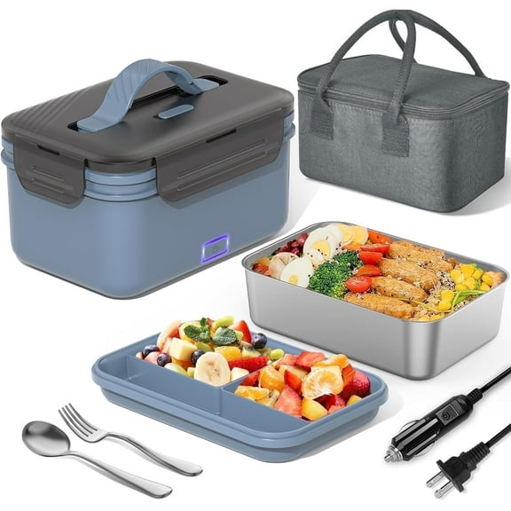Herrfilk Electric Lunch Box 1.8L, 4 in 1 Ultra Quick Heated Lunch Boxes for Car/Truck/Office with Stainless Steel Fork Spoon and Insulated Carry Bag