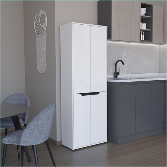 Herrin Kitchen Pantry with 4 Doors & 5 Shelves, White/Black, 66.9"H | Modern | Engineered Wood