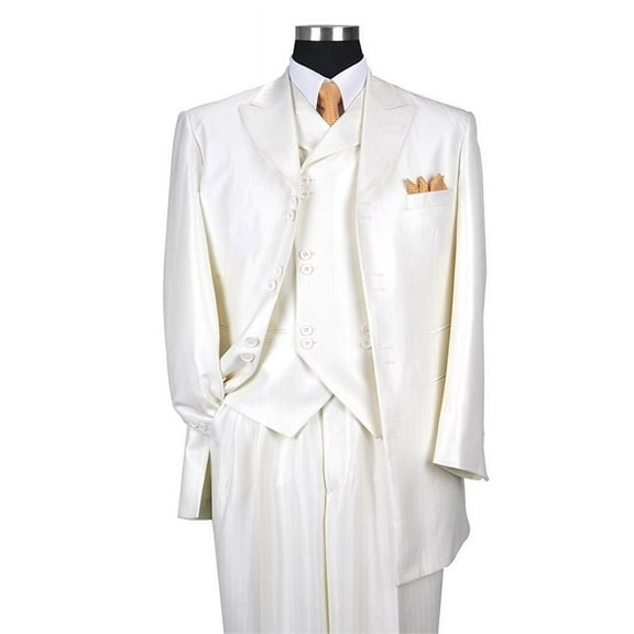 Herring Bone Stripe High Fashion Suit with Vest & Pants