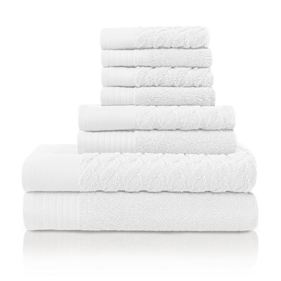 Herringbone 100% Turkish Cotton Jacquard and Solid 8-Piece Towel Set White