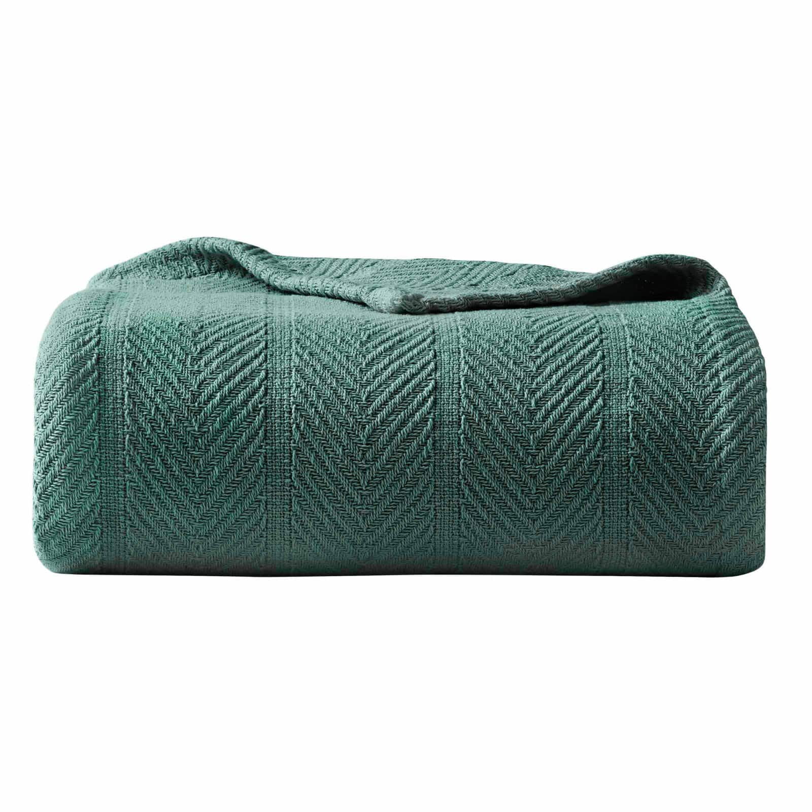 Twin Green Cotton Knitted Reversible Blanket