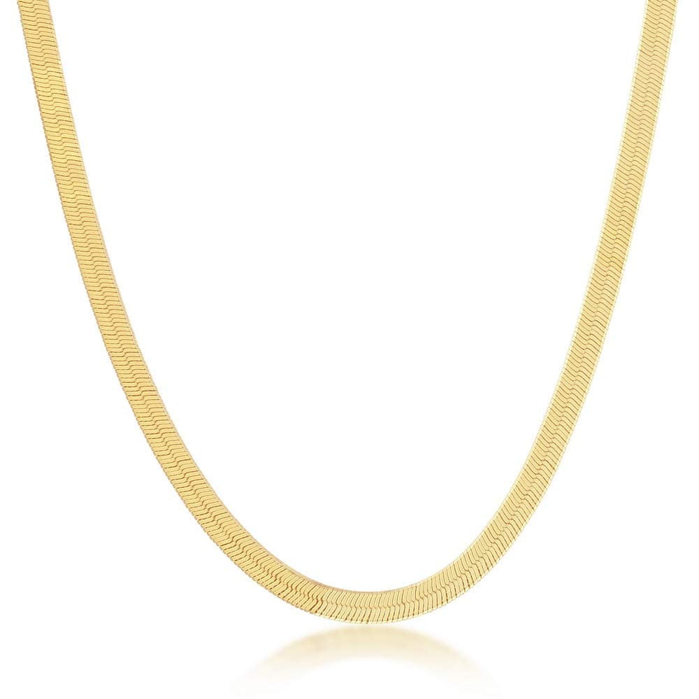 Herringbone Chain Necklace Sterling Silver 14k Gold Plated | 3mm 20 inch Choker Italian, Gold Herringbone Chain for Women