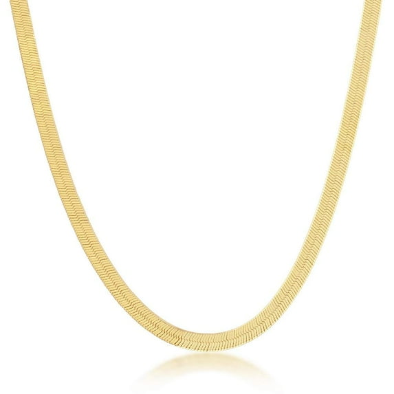 Herringbone Chain Necklace Sterling Silver 14k Gold Plated | 4.2mm 20 inch Choker Italian, Gold Herringbone Chain for Women