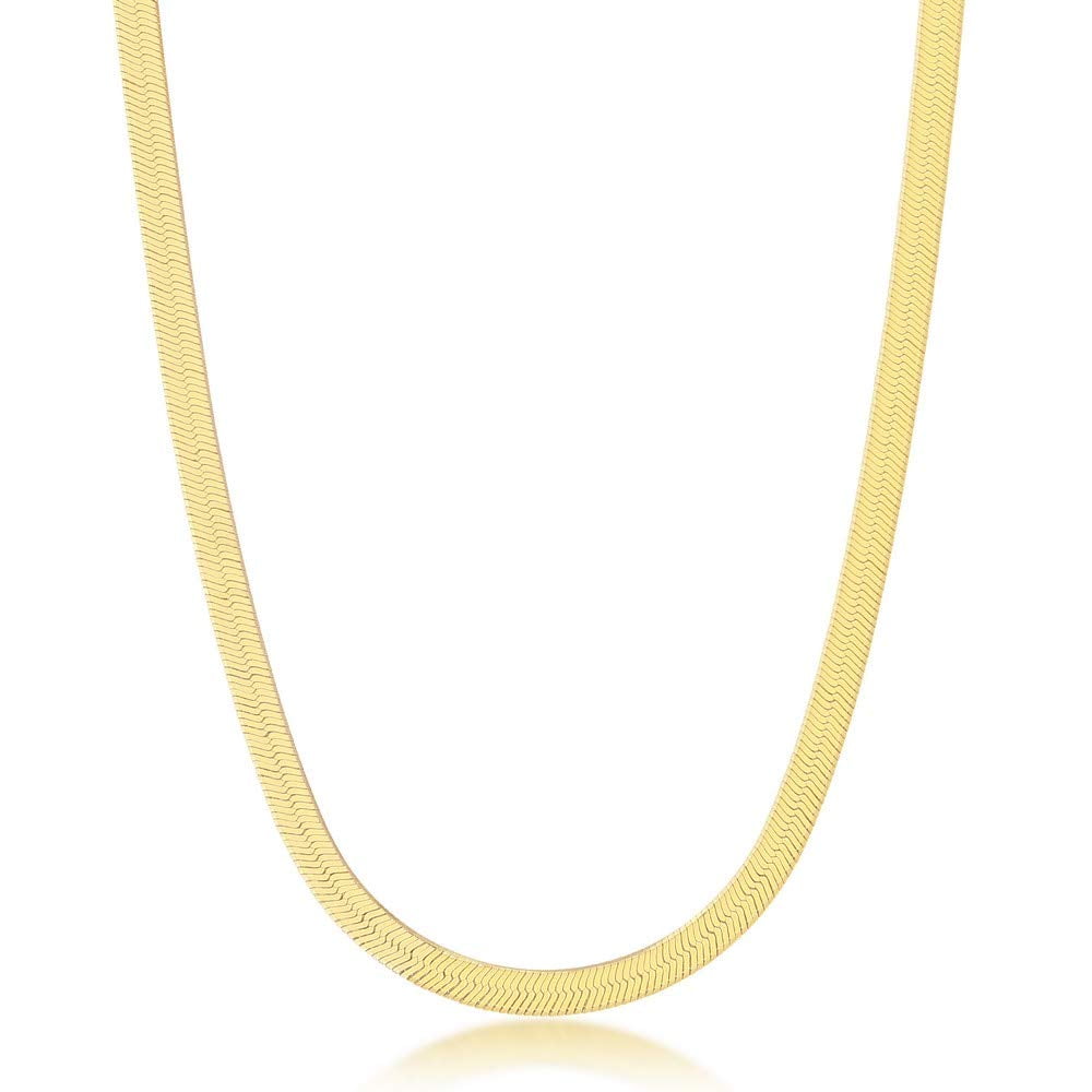 Herringbone Chain Necklace Sterling Silver 14k Gold Plated | 5mm 16 inch Choker Italian, Gold Herringbone Chain for Women
