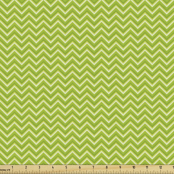 Ambesonne Herringbone Fabric by the Yard Upholstery, Geometric Zigzag Lines, 1 Yard, Lime Green Pastel Green