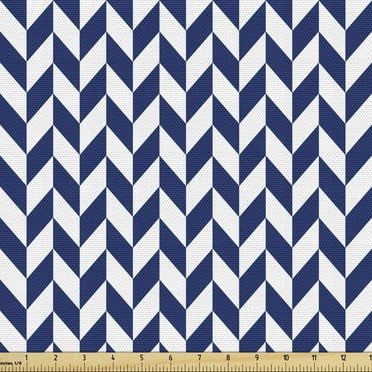 Ambesonne Herringbone Fabric by the Yard Upholstery, Repeatable Rhombuses, 10 Yards, White and Night Blue