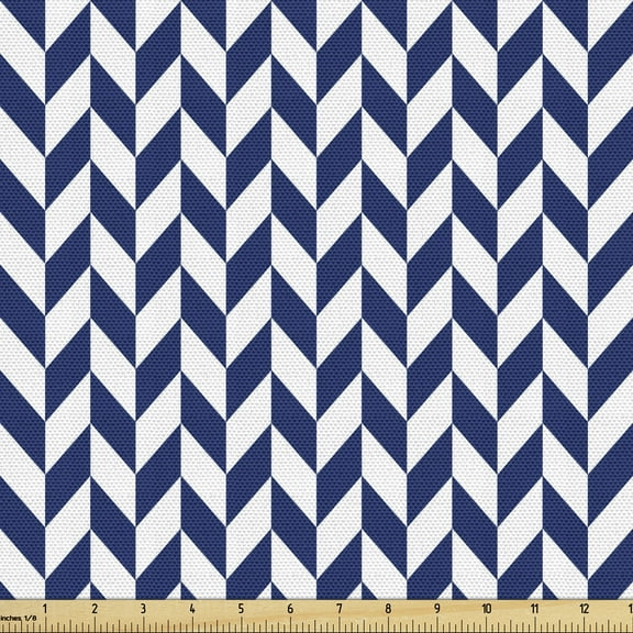 Ambesonne Herringbone Fabric by the Yard Upholstery, Repeatable Rhombuses, 10 Yards, White and Night Blue