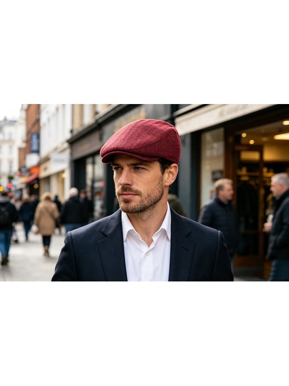 Herringbone Flat Ivy Newsboy Cap for Men Classic Wool Blend Tweed Cabbie Hat