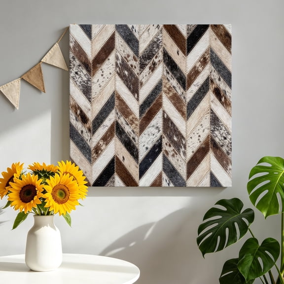 Herringbone Hide Canvas Wall Art for Living Room, Western Farm Abstract Grey Black Brown Animal Fur Style Poster Print Painting for Bedroom Office Home Decoration Wall Pictures Prepare To Hang 8"x8"