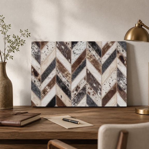 Herringbone Hide Canvas Wall Art, Western Farm Abstract Grey Black Brown Animal Fur Style Wall Prints Artwork Framed Canvas Ready to Hang Art Pictures for Bathroom Nightstand, Narrow Hallway 14"x11"