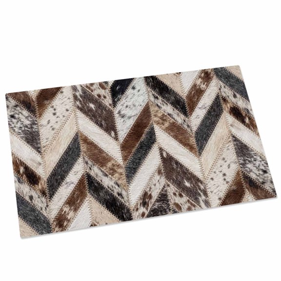 Herringbone Hide Door Mat 16x24 Inch Western Farm Abstract Grey Black Brown Animal Fur Style Entryway Rug with Non-Slip Rubber, Front Door Mat Indoor Floor Mats for Living Room Bathroom Bedroom