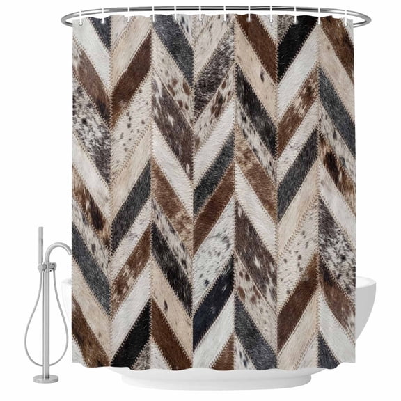 Herringbone Hide Shower Curtain, 72"x72", Western Farm Abstract Grey Black Brown Animal Fur Style Waterproof Bathroom Curtain Washable Shower Curtain Set with 12 Hooks