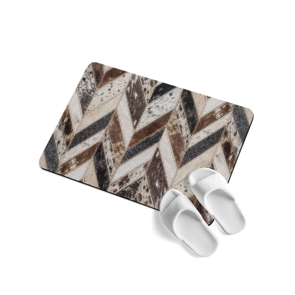 Herringbone Hide Soft Diatomite Bath Mat, Western Farm Abstract Grey Black Brown Animal Fur Style Absorbent Bathroom Mat Non Slip Rubber Backed Quick Dry Doormat Fit Under Door for Kitchen 20"x32"