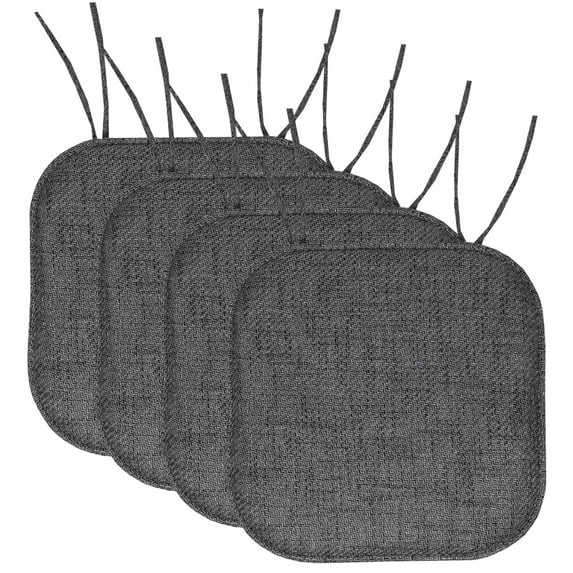 Herringbone Memory Foam 16 x 16 Chair Pad With Ties Black 4 Pack