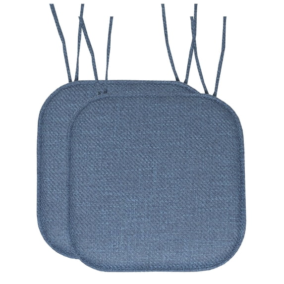 Herringbone Memory Foam 16 x 16 Chair Pad With Ties Blue 2 Pack
