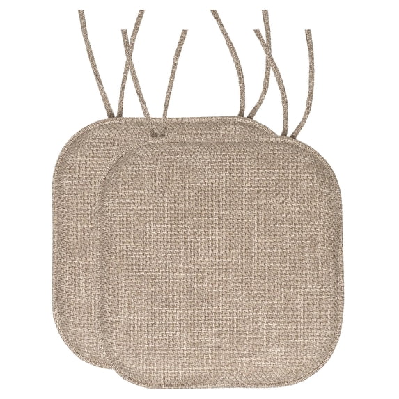 Herringbone Memory Foam 16 x 16 Chair Pad With Ties Taupe 2 Pack