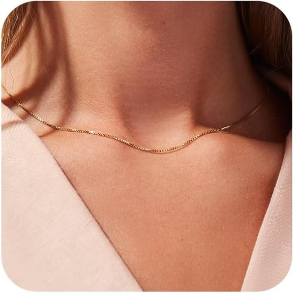 Herringbone Necklace for Women,Dainty Gold Necklace,14K Gold Plated Snake,Gold Chain Choker Necklaces,Simple Gold Layered Necklaces,Gold Jewelry Gift for Women