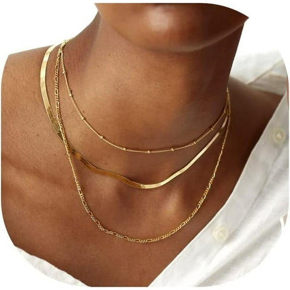 Herringbone Necklace for Women,Dainty Gold Necklace,14k Gold Plated Snake,Gold Chain Choker Necklaces,Simple Gold Layered Necklaces,Gold Jewelry Gift for Women