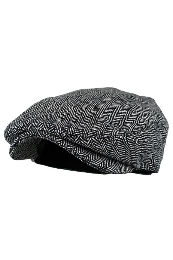 Herringbone Newsboy Cap Men's Wool Blend Classic Tweed Ivy Flat Cabbie Hat