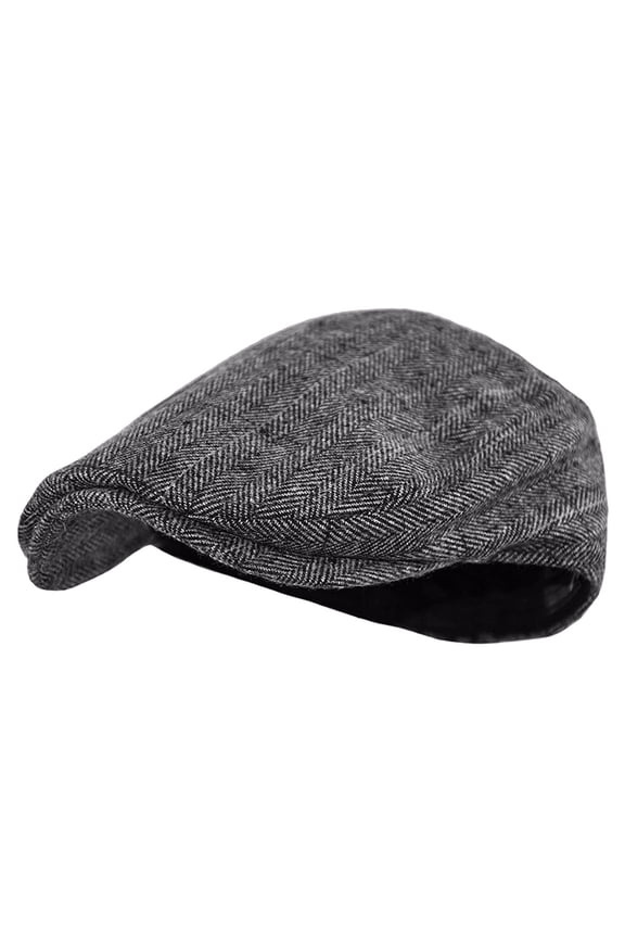 Herringbone Newsboy Cap Men's Wool Blend Classic Tweed Ivy Flat Cabbie Hat