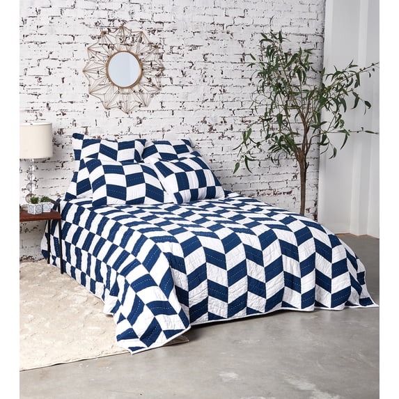 Herringbone Patch Indigo Full/Queen Quilt