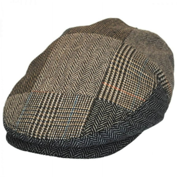 Herringbone Patchwork Wool Blend Ivy Cap - S - Brown/Gray