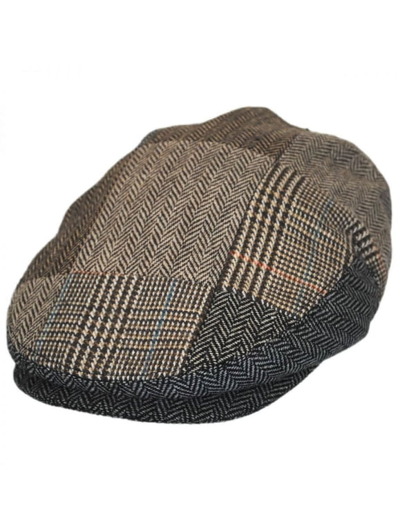 Herringbone Patchwork Wool Blend Ivy Cap - S - Brown/Gray