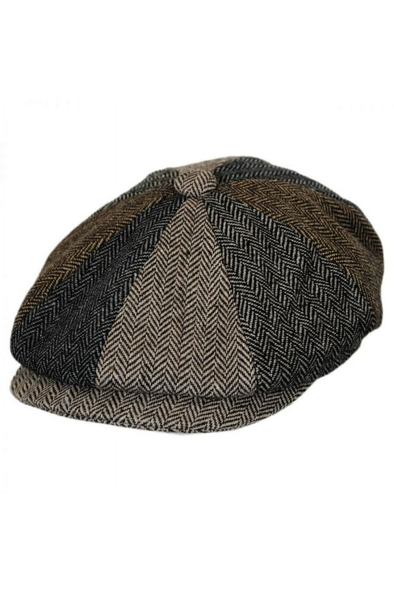 Herringbone Patchwork Wool Blend Newsboy Cap - M - Multi