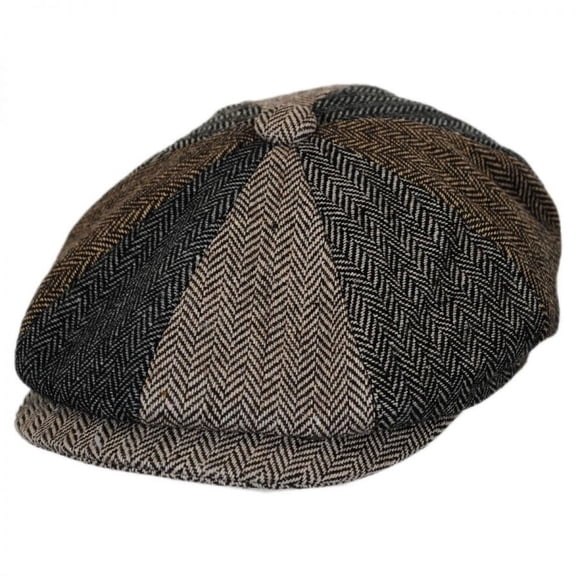 Herringbone Patchwork Wool Blend Newsboy Cap - XL - Multi