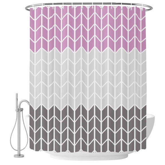 Herringbone Pattern Fabric Shower Curtain Vintage Pink Ombre Grey Washable Shower Curtains for Bathroom, Waterproof Bath Curtain with Hooks Home Decor 36x72in