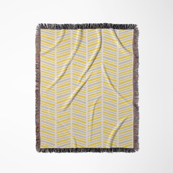 Herringbone Pattern Yellow Gray And White, Woven Blanket