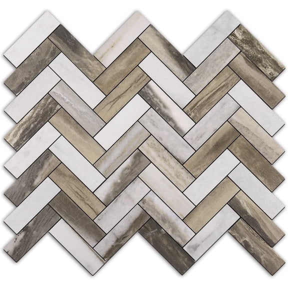 Herringbone Peel and  Backsplash, 10 Sheets PVC Kitchen Backsplash, Faux    Tiles for Kitchen